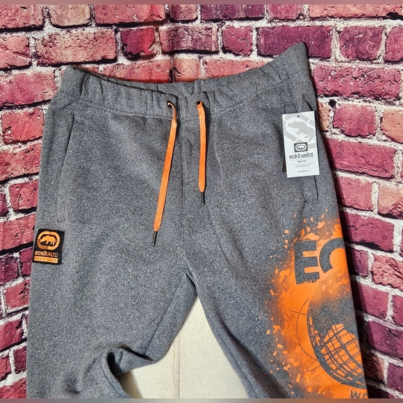 Ecko Unltd Gray Joggers with Orange Accents Mens Large - Picture 1 of 15